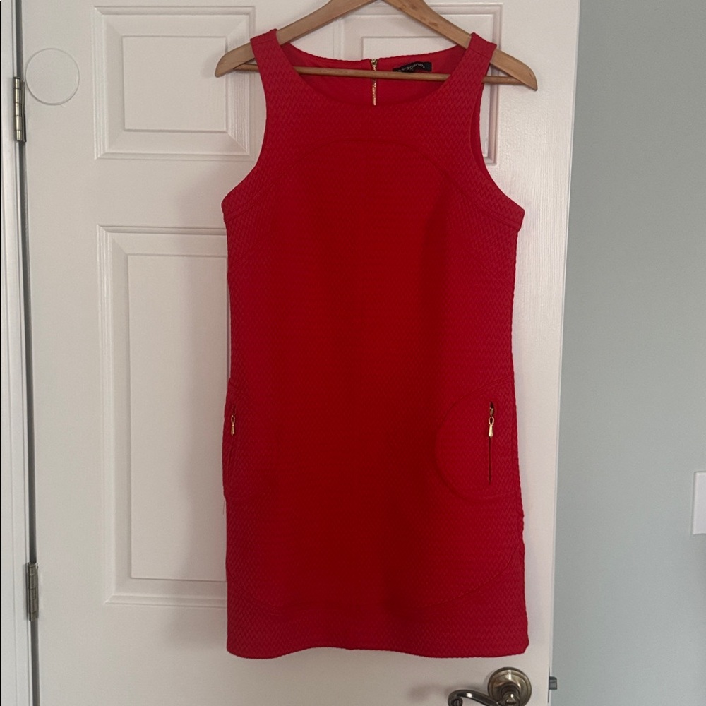 Sharagano Bright Red-OrangeTextured Sleeveless Shift